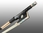 VIOLIN BOW BRAIDED CARBON FIBER ROUND, FULLY LINED EBONY FROG, 585 GOLD GRIP & TIP