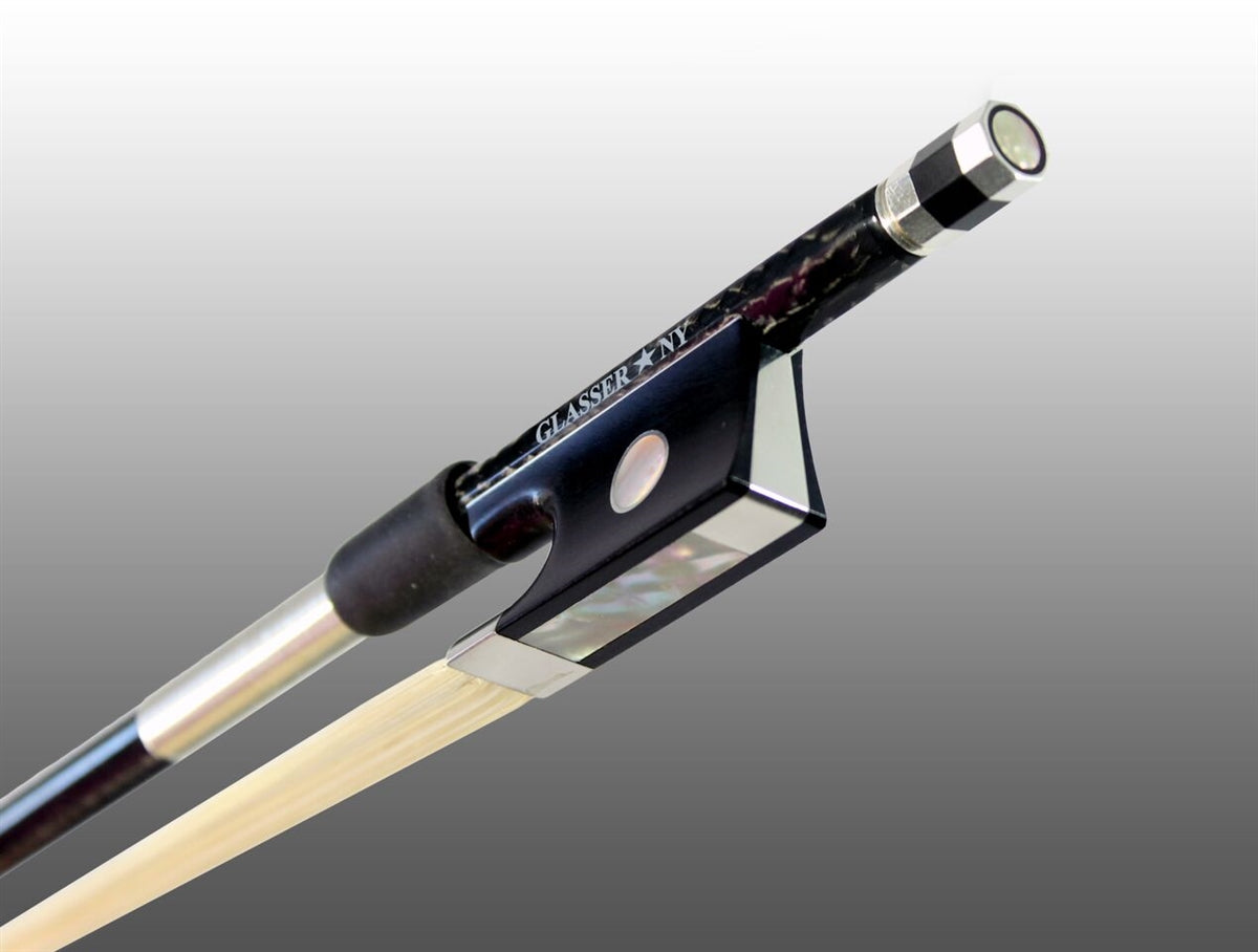 VIOLIN BOW BRAIDED CARBON FIBER ROUND, FULLY LINED EBONY FROG, STERLING SILVER WIRE GRIP & TIP