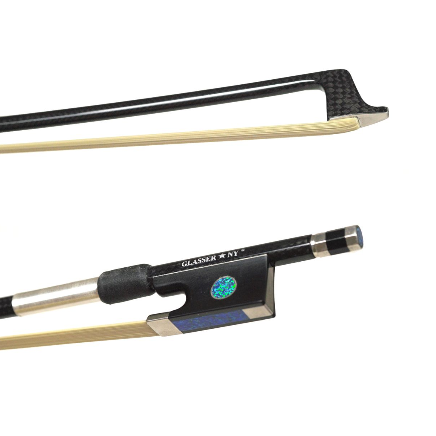 GLASSER*NY BRAIDED CARBON FIBER EARTH MODEL VIOLIN BOW SYNTHETIC EBONY/OPAL/KAMEL HAIR