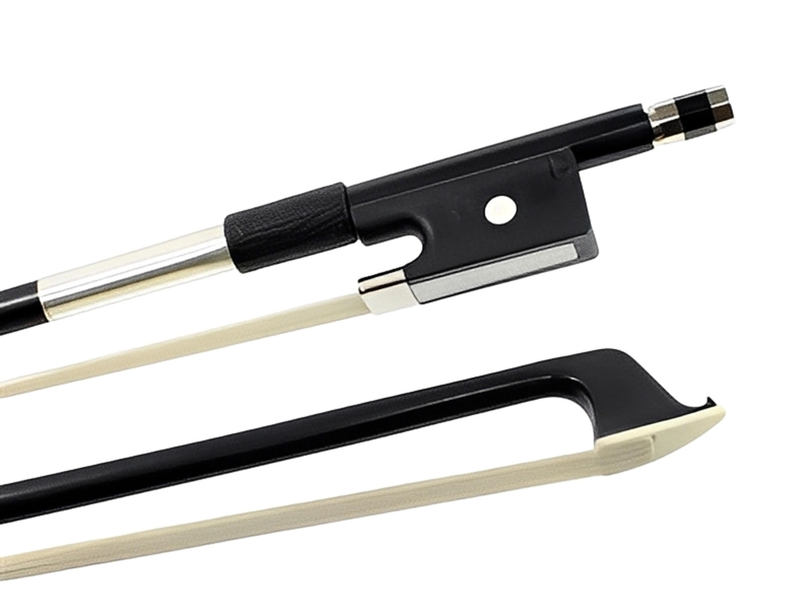 FIBERGLASS VIOLIN BOW HALF LINED FROG NICKEL SILVER WINDING LETHERETTE GRIP KAMEL SYNTHETIC HAIR