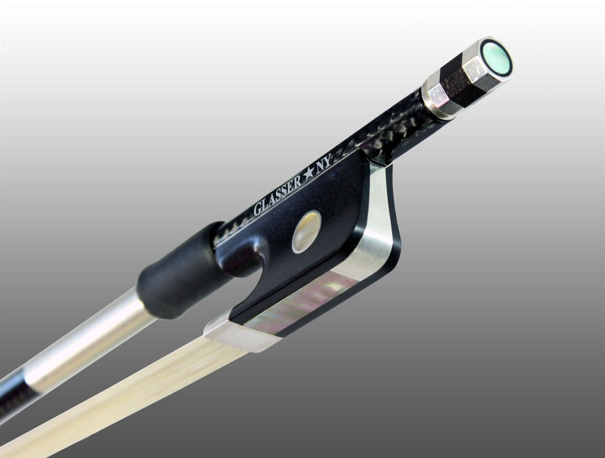 VIOLA BOW BRAIDED CARBON FIBER ROUND, FULLY LINED EBONY FROG, NICKEL WIRE GRIP & TIP