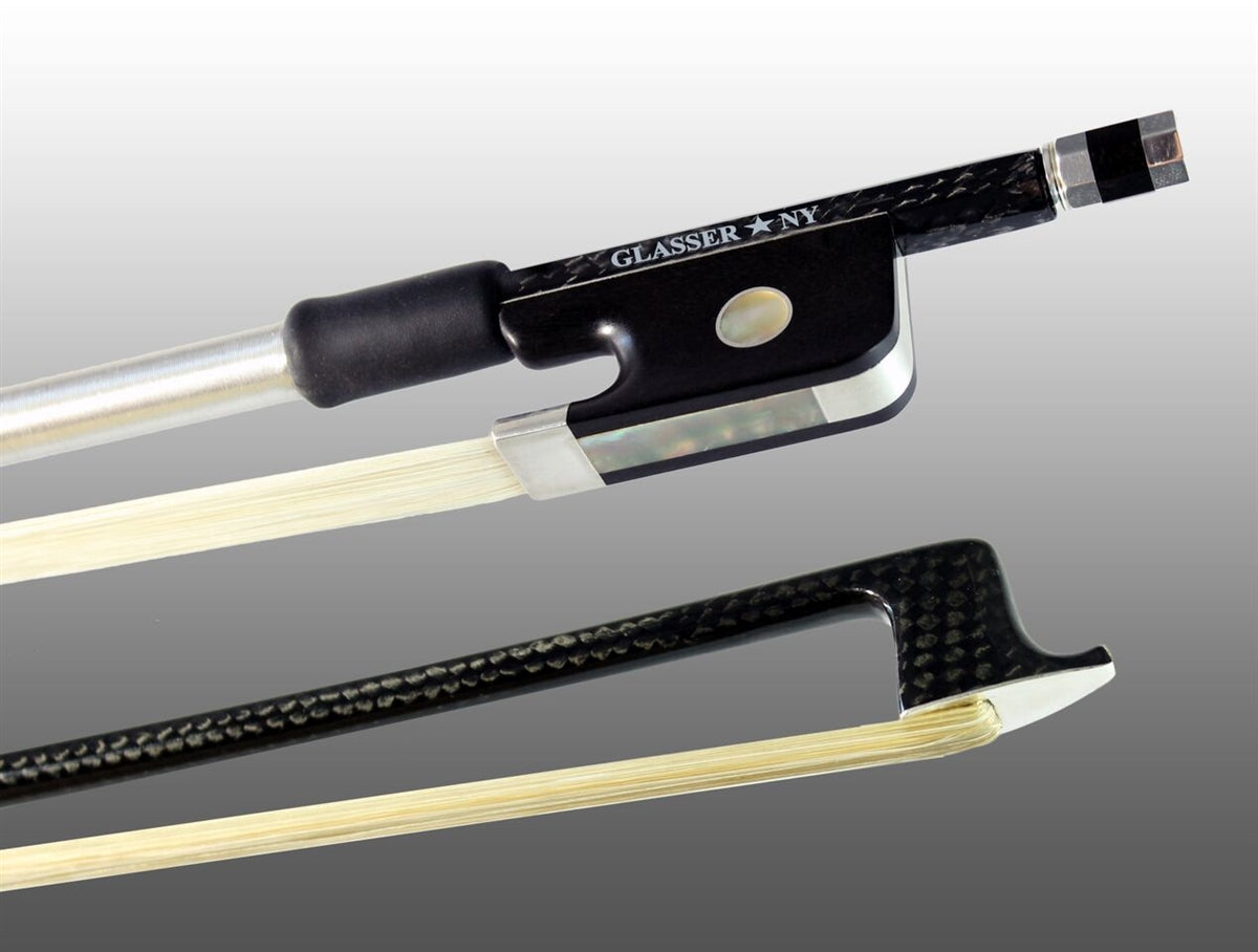 VIOLA BOW BRAIDED CARBON FIBER OCTAGONAL, FULLY LINED EBONY FROG, STERLING SILVER WIRE GRIP & TIP