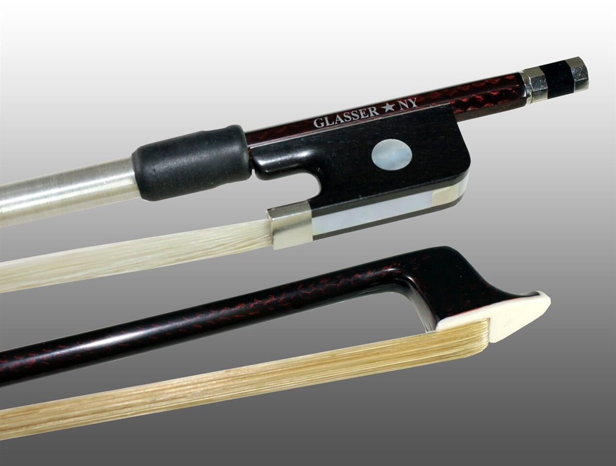 VIOLA BOW BRAIDED CARBON FIBER ROUND, FULLY LINED EBONY FROG, NICKEL WIRE GRIP, PLASTIC TIP