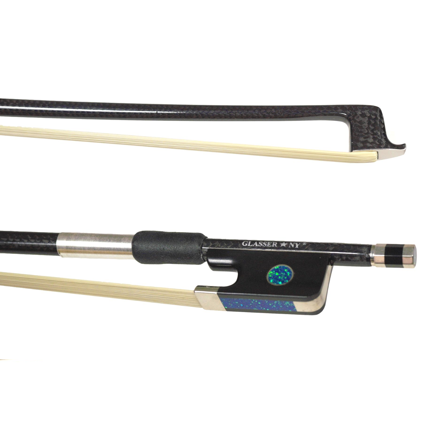 GLASSER*NY BRAIDED CARBON FIBER EARTH MODEL VIOLA BOW SYNTHETIC EBONY/OPAL/KAMEL HAIR