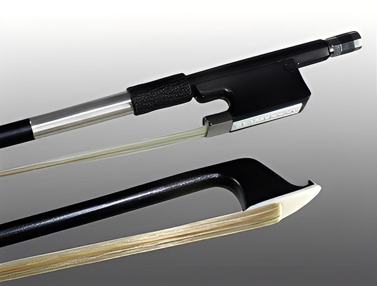 FIBERGLASS VIOLA BOW HALF-LINED FROG NICKEL SILVER WINDING LEATHERETTE GRIP KAMEL SYNTHETIC HAIR