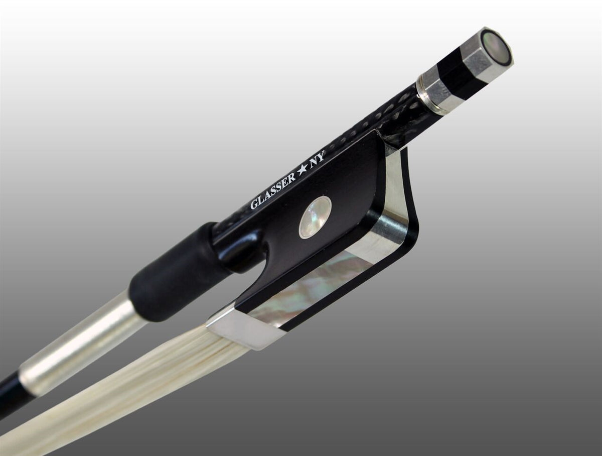 CELLO BOW BRAIDED CARBON FIBER ROUND, FULLY LINED EBONY FROG, NICKEL WIRE GRIP & TIP