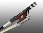 CELLO BOW BRAIDED CARBON FIBER ROUND, FULLY LINED SNAKEWOOD FROG, STERLING SILVER WIRE GRIP & TIP