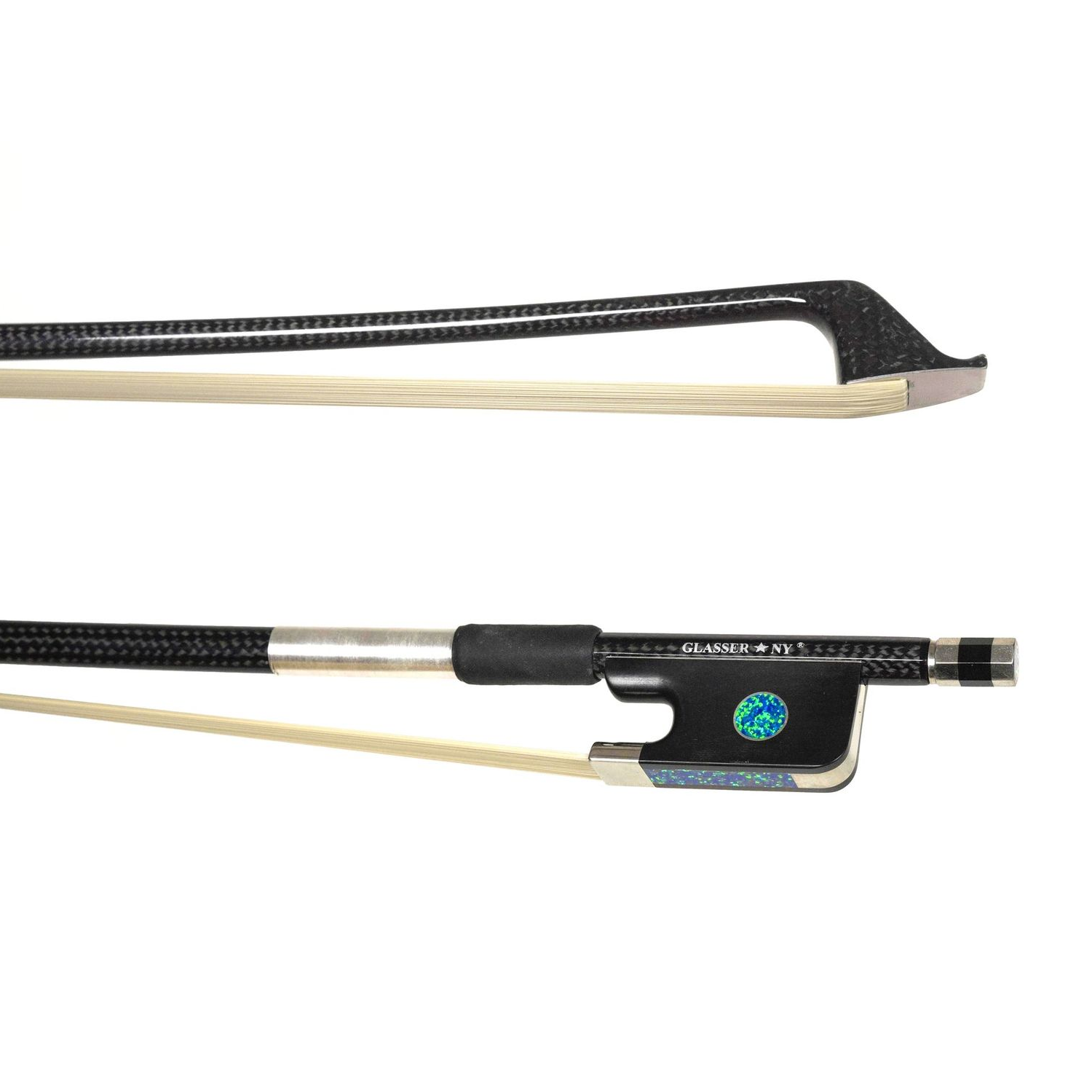 GLASSER*NY BRAIDED CARBON FIBER EARTH MODEL CELLO BOW SYNTHETIC EBONY/OPAL/KAMEL HAIR