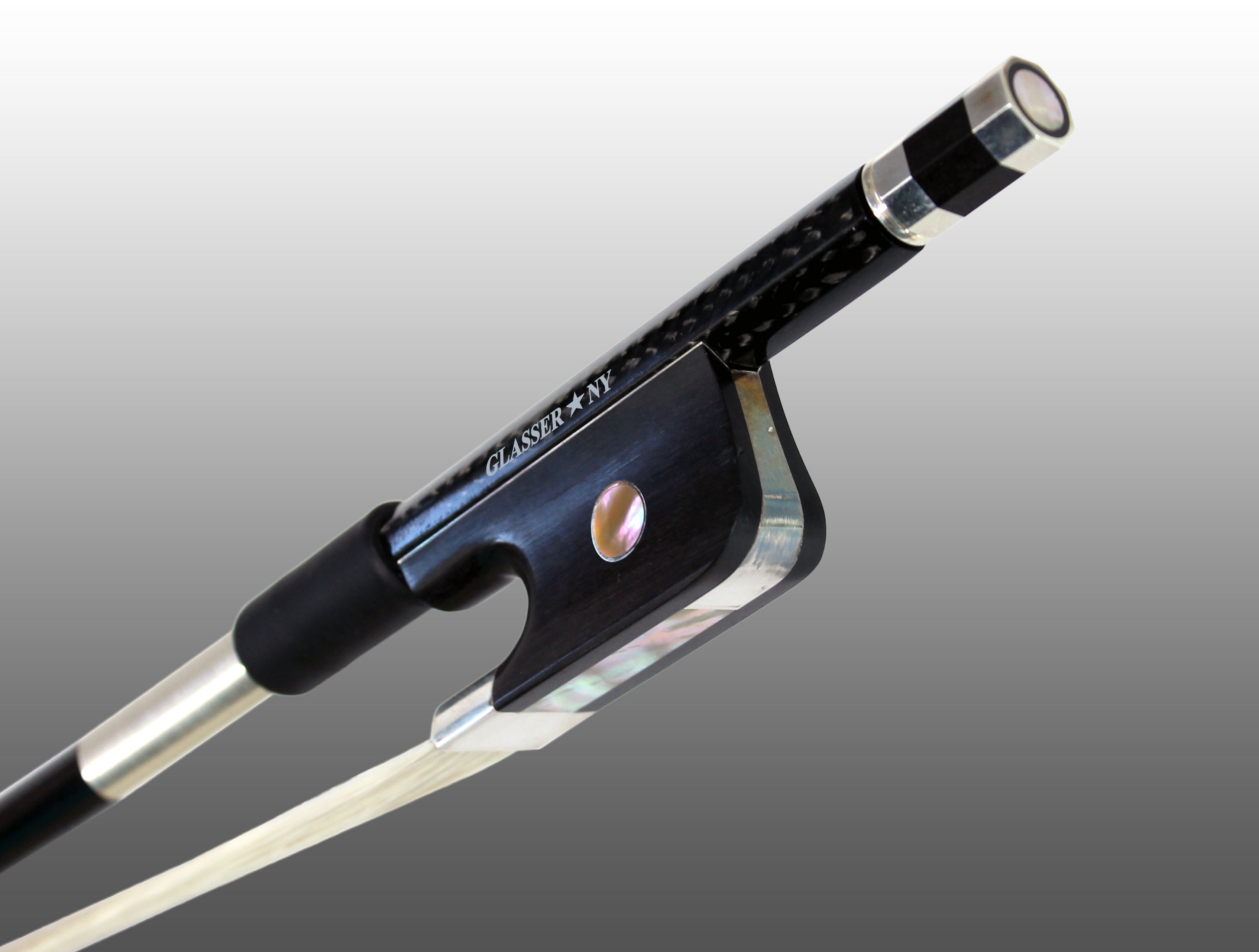 F5005BCFK - BASS BOW FRENCH BRAIDED CARBON FIBER OCTAGONAL, FULLY LINED EBONY FROG, NICKEL WIRE GRIP & TIP