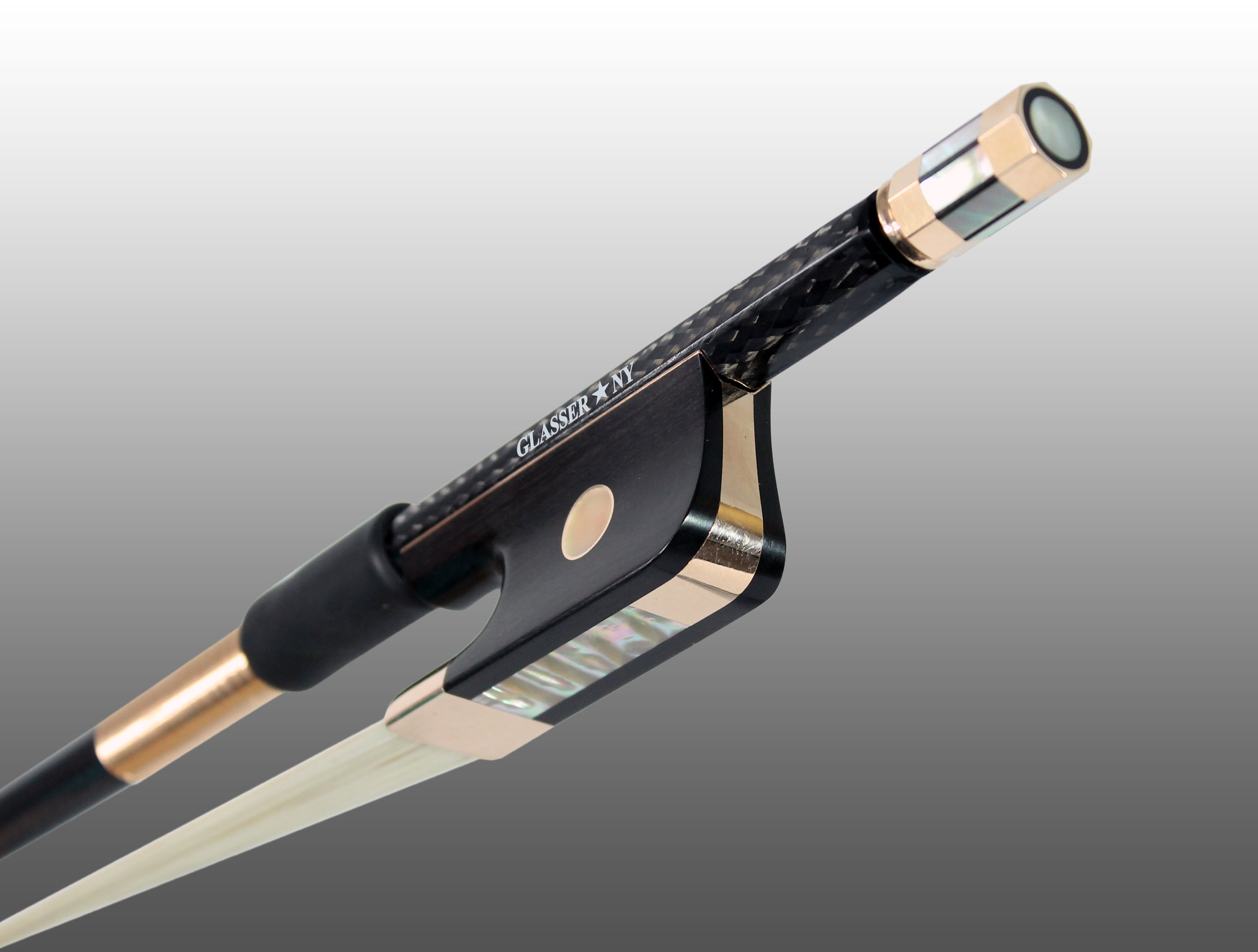 F5005BCFGK - BASS BOW FRENCH BRAIDED CARBON FIBER OCTAGONAL, FULLY LINED EBONY FROG, 585 GOLD GRIP & TIP