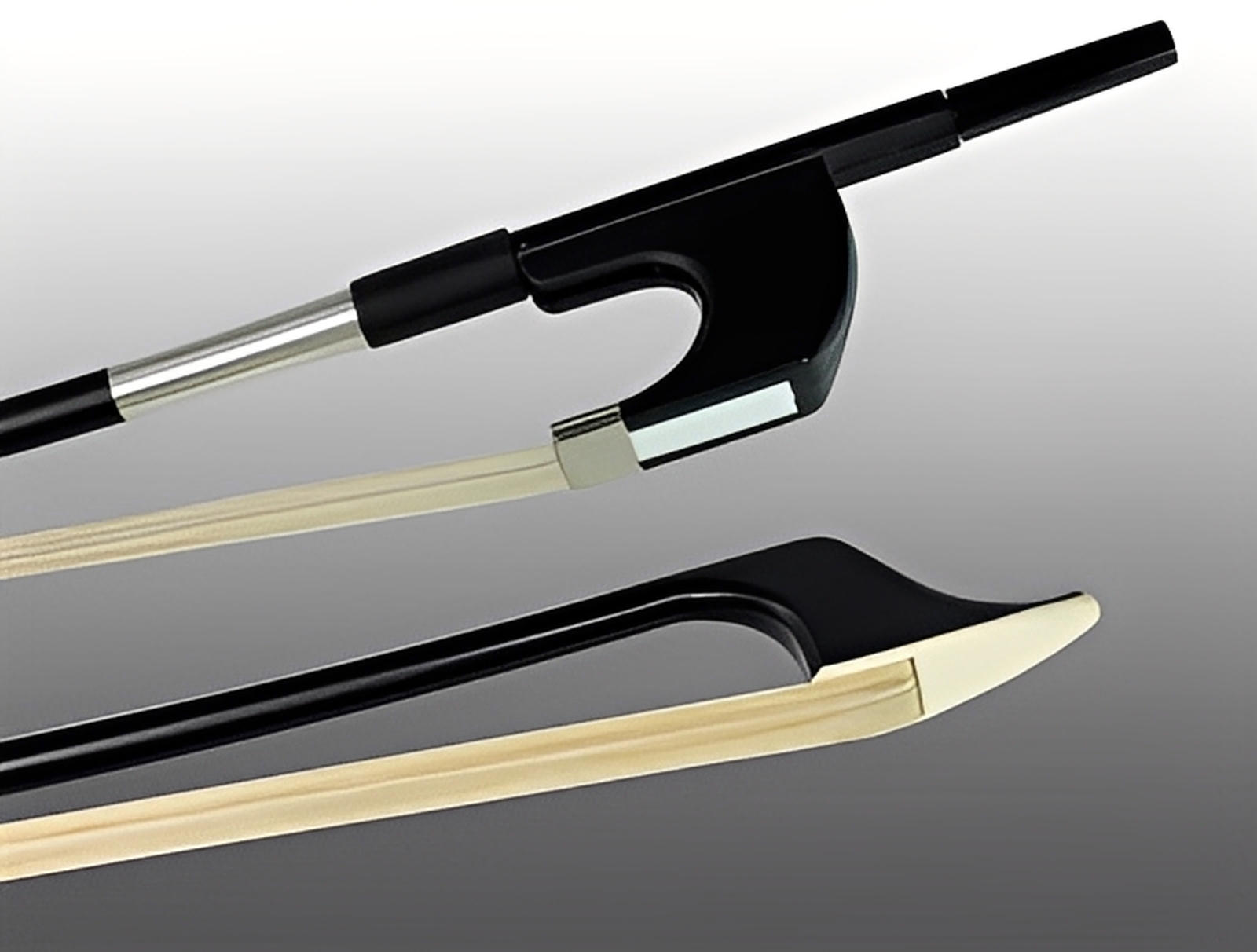 FIBERGLASS GERMAN BASS BOW FIBERGLASS HALF-LINED FROG NICKEL SILVE WINDING LEATHERETTE GRIP  KAMEL SYNTHETIC HAIR