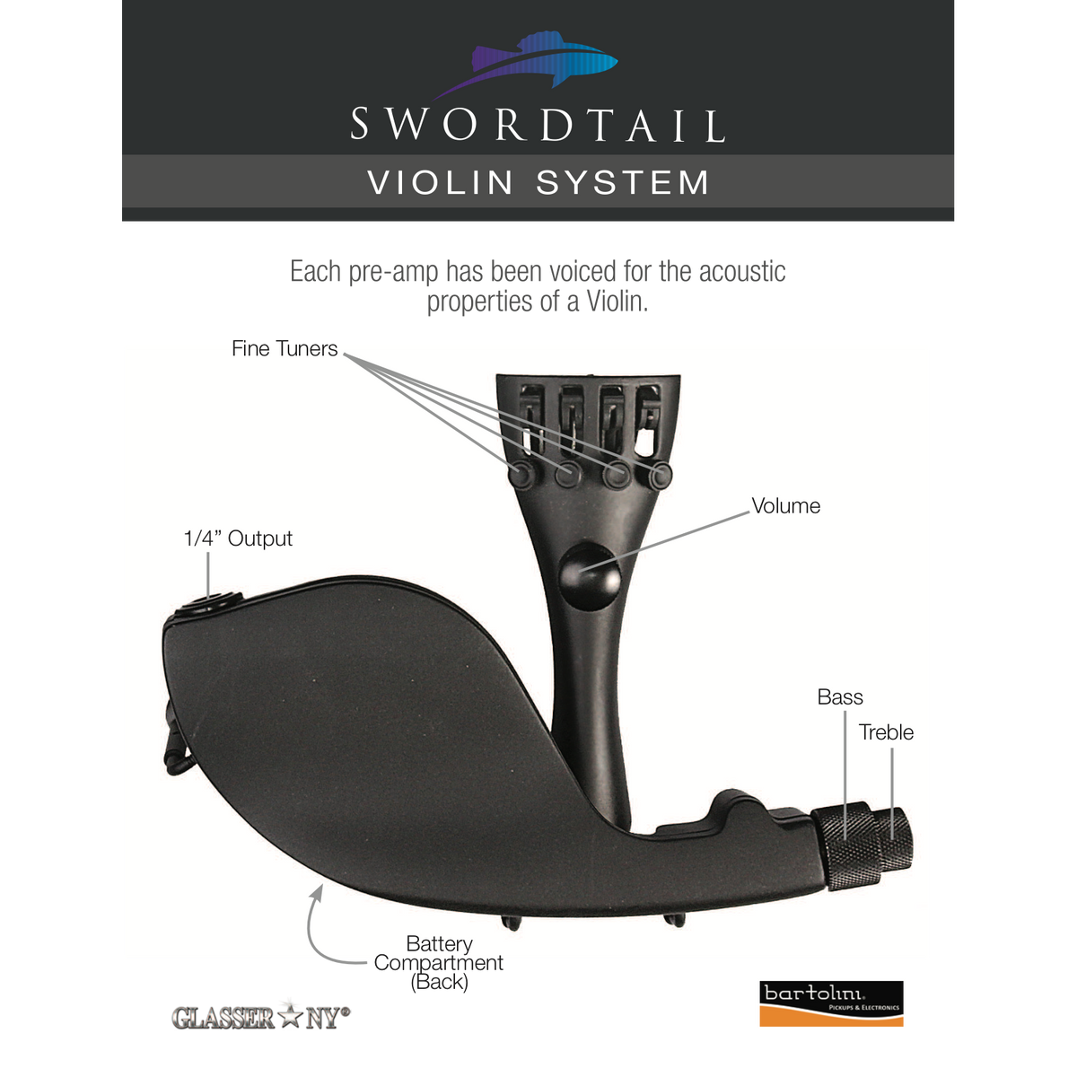 Glasser Active Tailpiece System With CF Bridge Violin 5-String